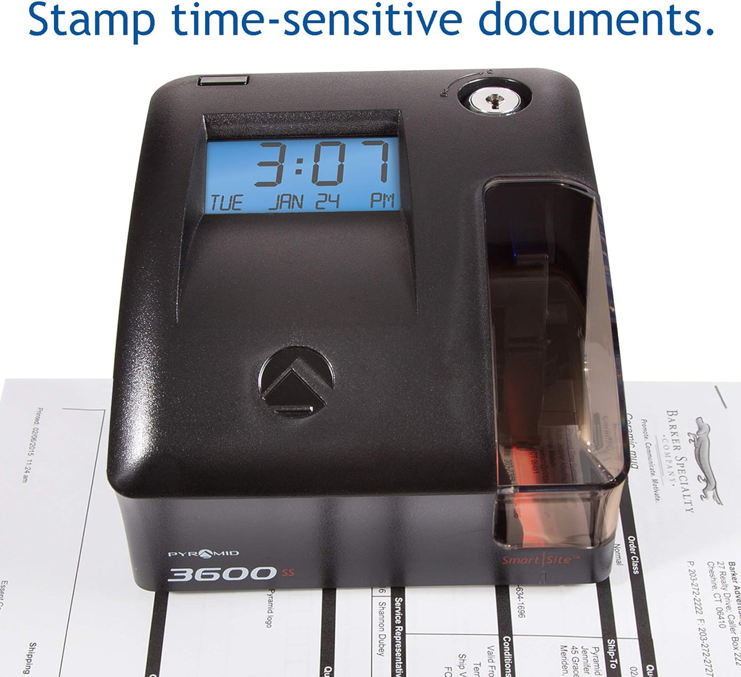 Pyramid Time Systems - 3600SS Dual Function Employee Time Clock and Document Stamp with SmartSite LED Alignment and Tri-View Window - Includes 25 Time Cards, Ribbon, 2 Security Keys