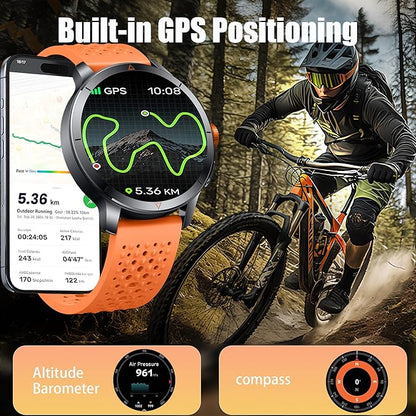 Smart Watch for Men (Answer/Make Call), Built-in GPS, Compass, 1.60" AMOLED, 5ATM Waterproof, Heart Rate SpO2 Sleep Monitor, iPhone Android - Orange