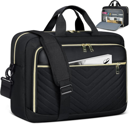 NEWHEY Laptop Bag 17.3 Inch Laptop Briefcase for Women Men Waterproof Shoulder Messenger Bag Large Computer Bag for Business Office Work College, V Thread Black