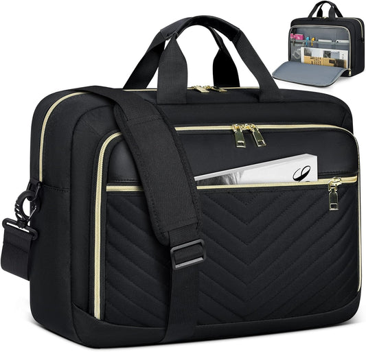 NEWHEY Laptop Bag 17.3 Inch Laptop Briefcase for Women Men Waterproof Shoulder Messenger Bag Large Computer Bag for Business Office Work College, V Thread Black