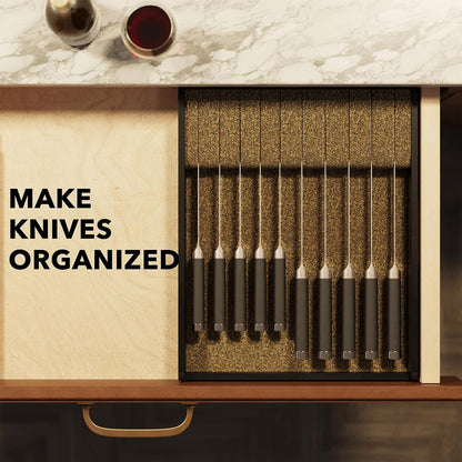 SpaceAid Large Knife Drawer Organizer Bamboo Insert Dock, Kitchen Steak Knives Holder Organizers Block for Drawer in Storage Organization (Large, Black)