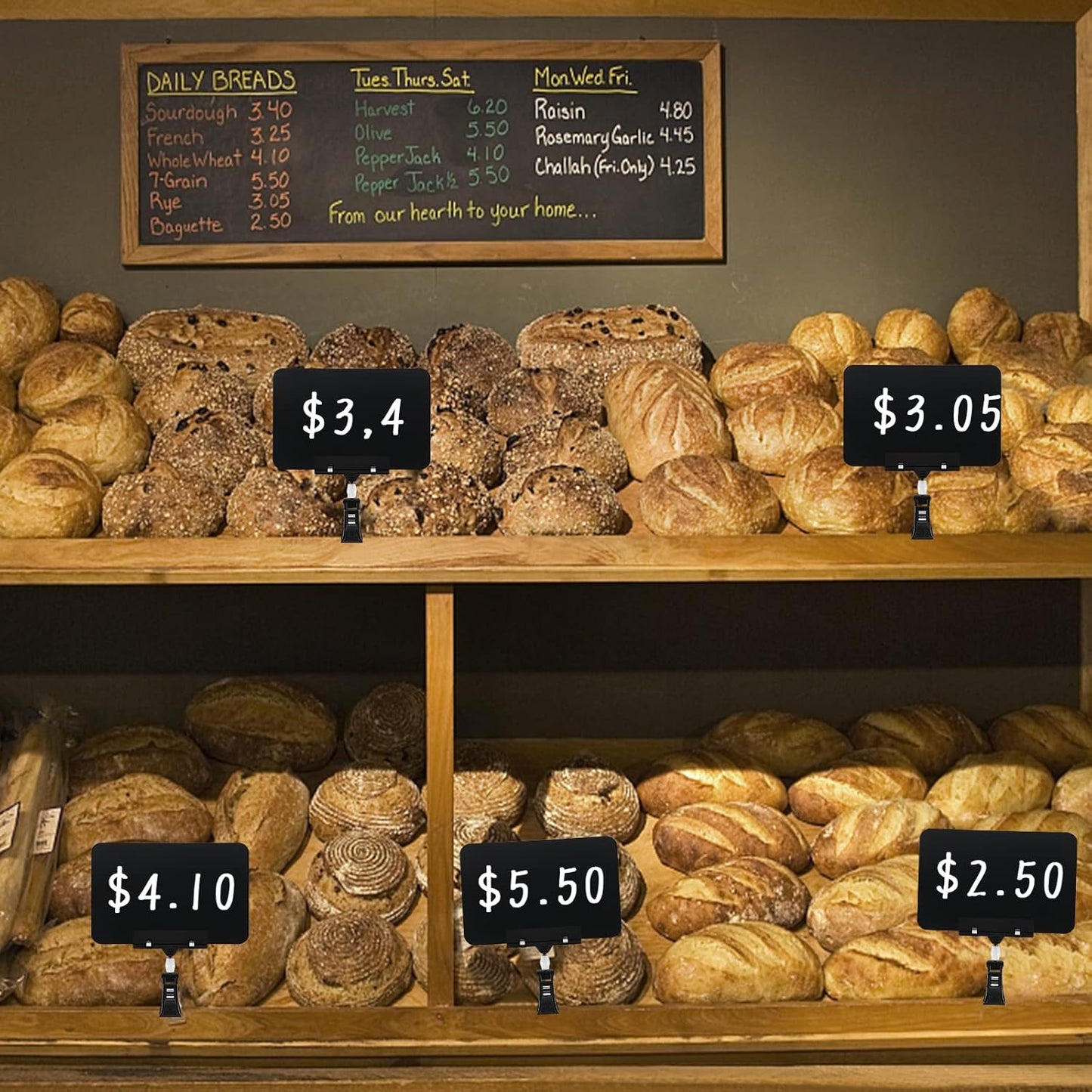 8 Pack Rotating Clip Pop Swivel Sign Rotatable Holding Clamp Sign Holder, Plastic Merchandise Sign Display Clip Holder with 2 Chalk Markers for Food, Store Signs Displays, black