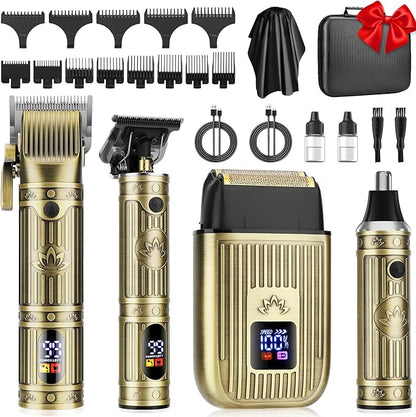 Hair Clippers for Men Shaver Set Professional,Mens Beard Trimmer,Nose Hair Trimmer,Electric Foil Shavers,4 in 1 Barber Clippers for Hair Cutting Grooming Kit & LED Display,Gift for Men