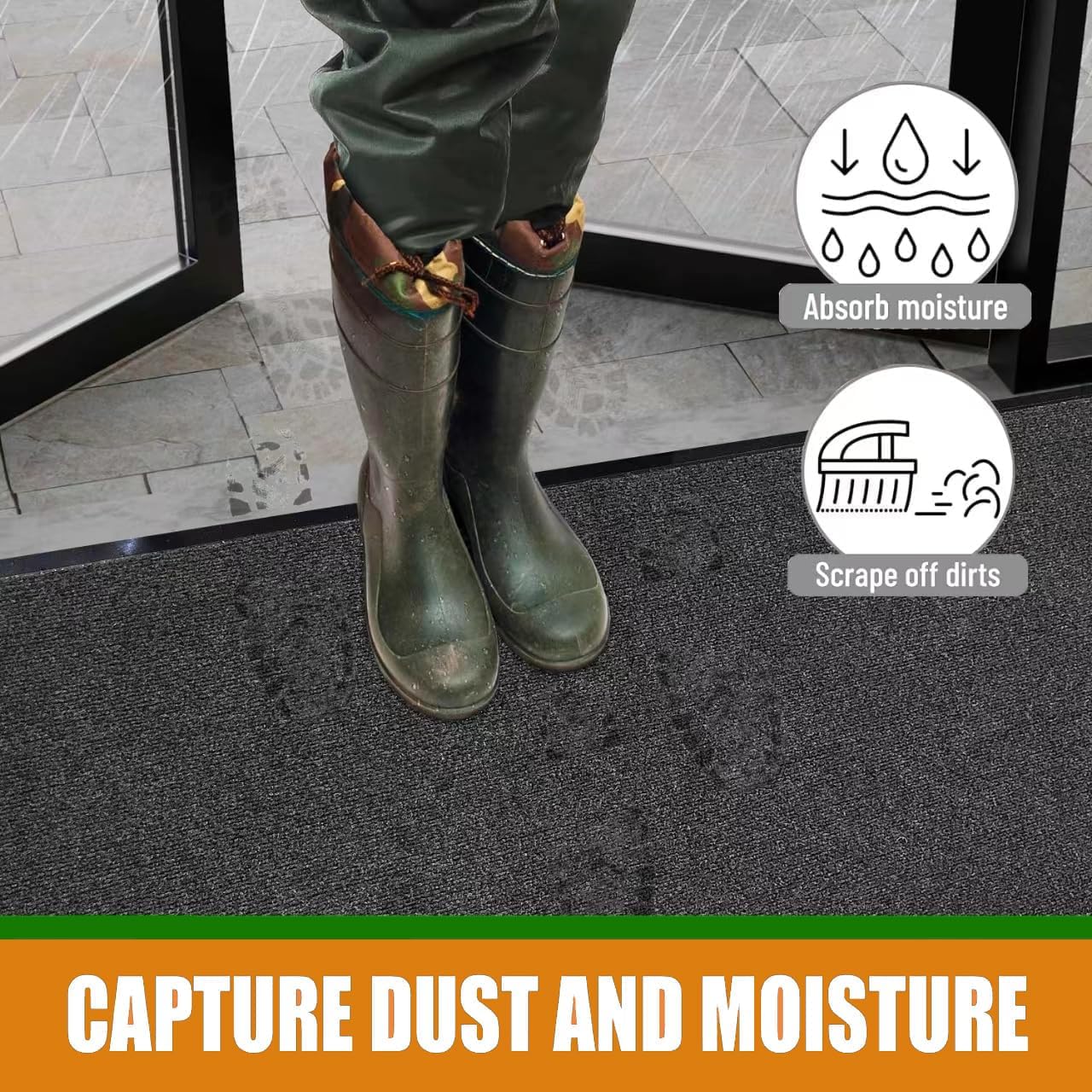 Front Door Mat, 3' x 6' Commercial Floor Mat, Heavy Duty Welcome Mat, Rubber Backing Non Slip Doormat for Entryway (Black, 3x6FT)