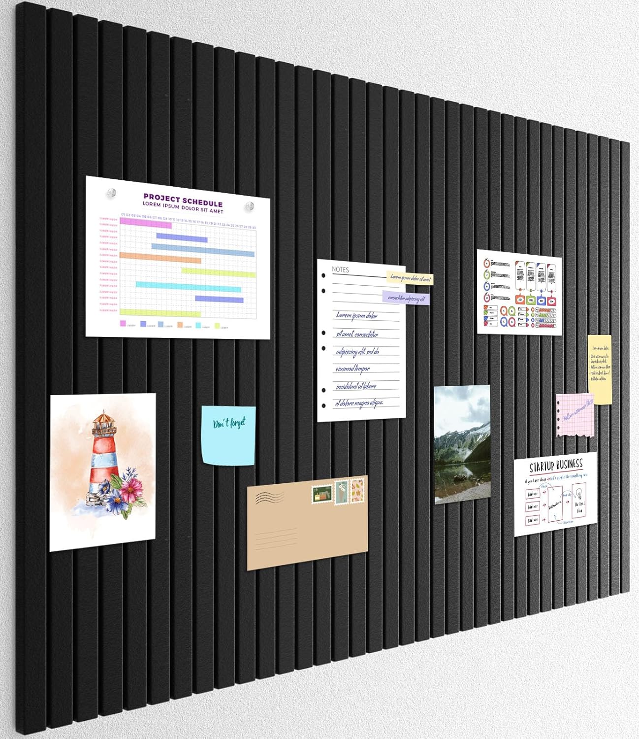 Smarpau Large Cork Board, Black Bulletin Board 48"x36", 12 Pack Pin Board Felt Wall Tiles with 50 Removable Adhesive Tabs 35 Pushpins, Cork Boards for Office Home School Decor
