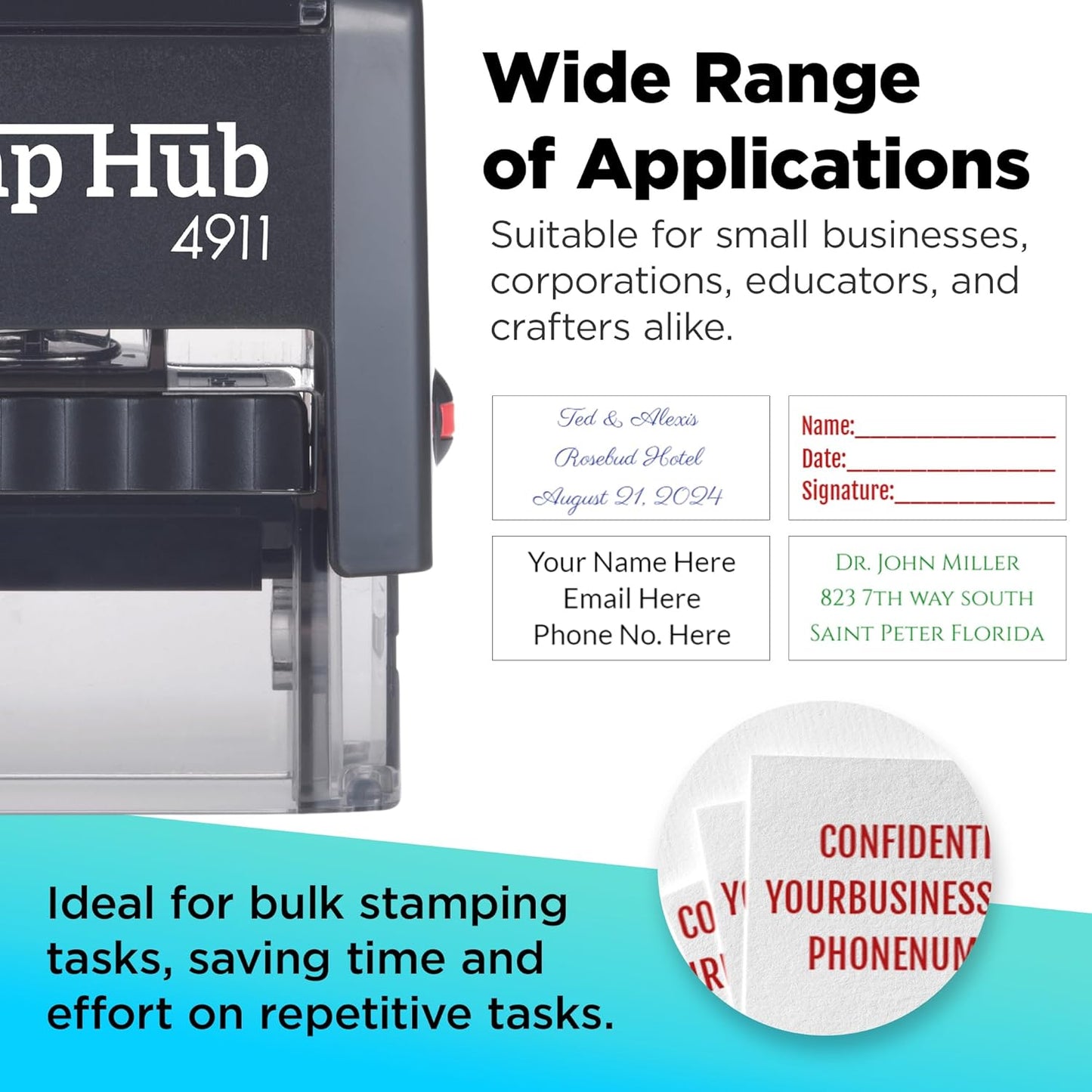 Self Inking Personalized Stamp - Up to 3 Lines, Custom Return Address, Customizable Office Name Rubber - Easy to Change Ink Cartridge, Multiple Ink Color Options - Small