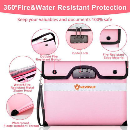 Upgraded 6200°F Fireproof Document Bag with Code Lock, Fire Proof Pouch w. Zipper/Reflective Strip, 9 Layers of Heat Insulated Materials, Fireproof Money Bag for Cash/Documents, Water Resistant