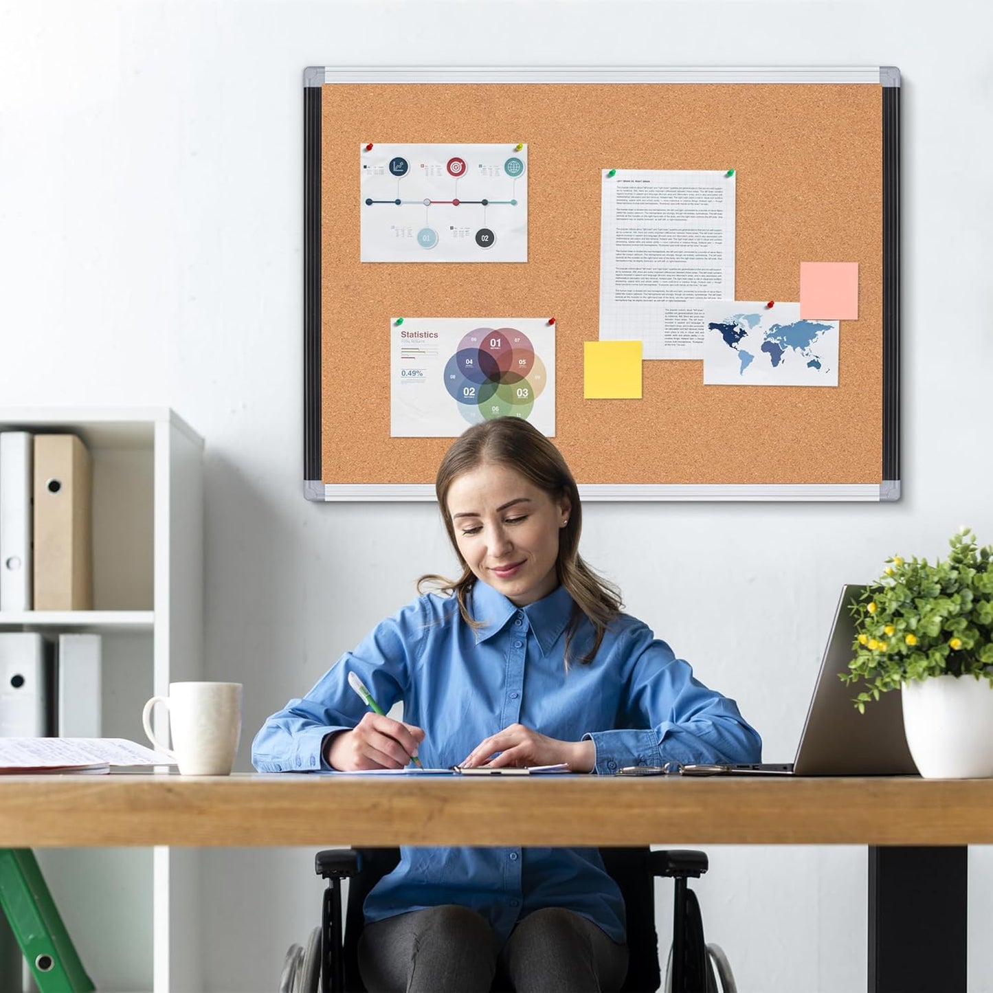 Board2by Cork Board Bulletin Board 20" x 30", Black/Silver Aluminium Framed Corkboard, Office Board for Wall Decor, Large Wall Mounted Notice Pin Board with 18 Push Pins for School, Home & Office