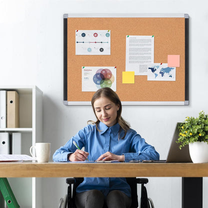 Board2by 2 Pack Cork Bulletin Board 24" x 18", Black/Sliver Aluminium Framed Corkboard, Office Board for Wall Decor, Large Wall Mounted Notice Pin Board with 36 Push Pins for School, Home & Office