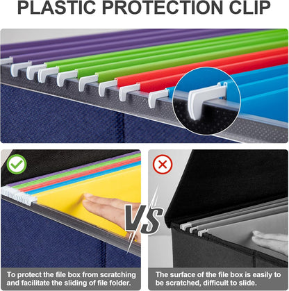 File Organizer Box, Linen Filing Organizer with Lid, Large Desktop File Boxes, Dark Blue,2 Pack