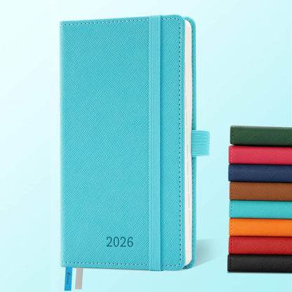 Weekly Monthly 2026 Planner (Jan.26-Dec.26),6.5"x3.75",12 Months Agenda Plan with Month Tabs & Pocket,Expenses/Note Pages, Appointment Book Calendar with Vegan Leather Cover,Light Blue
