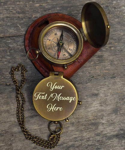 Personalized Engraved Compass Brass Metal Directional Compass with Leather Cover Gift for Husband, Personalized, Communion Gift, Gift for Him & Her, Luxury