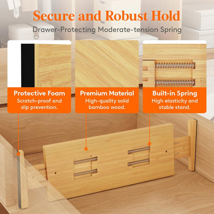 Lifewit 4 Pack Drawer Dividers Bamboo 6" High, 16-22" Adjustable Clothes Drawer Organizers, Expandable Dresser Separators in Bedroom/Bathroom/Kitchen/Office Organization and Storage
