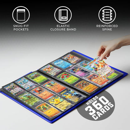Trading Card Binder Pro-Folio – 9 Pocket Binder - Side-Loading Album, Durable & Acid-Free Storage for Pokémon, YuGiOh, MTG, TCG, Game & Sports Cards, Blue