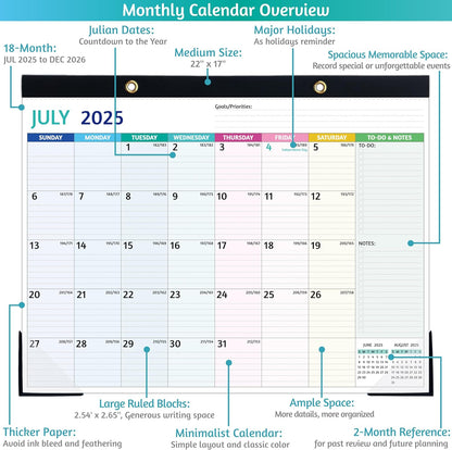 2025-2026 Desk Calendar – Shipped Flat, Large Desk Calendar, 22'' x 17'', Jul 2025 – Dec 2026, 18 Monthly Calendar, Best Desk/Wall Calendar with Desk Pad, To-do Lists, Ruled Blocks, Corner Protectors