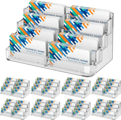 MaxGear Acrylic Business Card Holder for Desk Multiple Business Card Holders, Premium Cards Stand, Clear Plastic Cards Display Holder with 4 Tier for Exhibition, Home and Office, 8 Pocket, 8 Pack