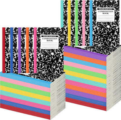 Fainne 100 Pack A5 Composition Notebooks Bulk College Ruled Composition Notebooks Marble Covers Notebook for Student Classroom Office Supplies 30 Sheet/60 Page(Multicolor Spine)