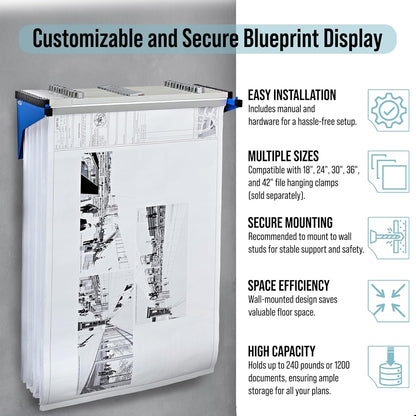 Adir Blueprint Wall Rack - Blueprint Plans Organizer and Construction Plan Holder - Poster Display and Map Rack for Office and Home (Without Blueprint Clamps)