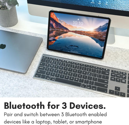 Macally Wireless Bluetooth Keyboard for Mac - Compatible Apple Keyboard or MacBook Pro/Air, iMac - Multi-Device, Up to 3 Devices with 110 Keys, 20 Shortcuts, Numeric Keypad, and Rechargeable