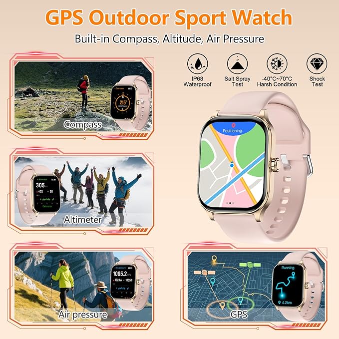 Smart Watch for Women Men with Text and Call, 2025 New AI Smartwatches with Heart Rate/SpO2/Sleep/Stress Monitor, 100+ Sports Modes, GPS Fitness Watches Compatible with iOS/Android (GPS, Pink)