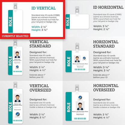 Custom Print Employee ID Badge with Vertical Side Text, Double Sided Print with Name, Photo, Logo, and Barcode – Unique Photo ID Card Solution (ID Vertical)