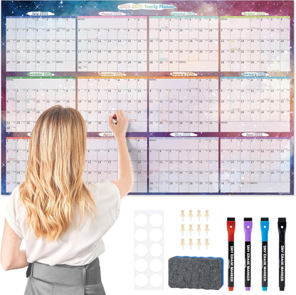 Ospelelf Wall Calendar 2025-2026, Large Dry Erase Calendars 32'' x 48'', Yearly Laminated Calendar Monthly Family Calendar for Office, Use July 2025 - June 2027 (Starry Sky)