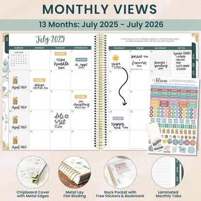 bloom daily planners 2025-2026 Hardcover Academic Year Goal & Vision Planner (July 2025 - July 2026) - Monthly & Weekly Calendar Agenda Organizer - 7.5" x 9" - Eucalyptus, White