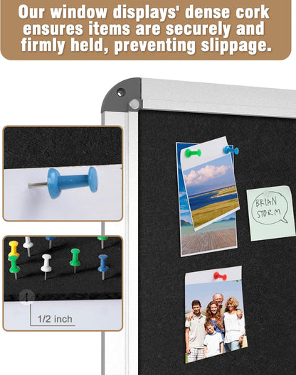 26"x20" Enclosed Bulletin Board, Lockable Weather-Resistant Aluminum Cork Noticeboard for School & Office, Silver Frame w/Black Flet