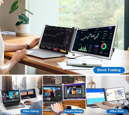 FOPO 15.6" Laptop Screen Extender Monitor Portable FHD 1080P IPS, Dual Monitor Extender for 13"-17.3" Laptops, Compatible with MacOS, Windows