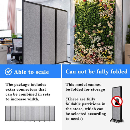 Upgrade Version Room Partition and Divider, Freestanding Rolling Dividers with Wheels,Office Privacy Screen Divider Wall,Classroom Felt Dividers,6'L* 6'7"H,3 Panel,Light Grey