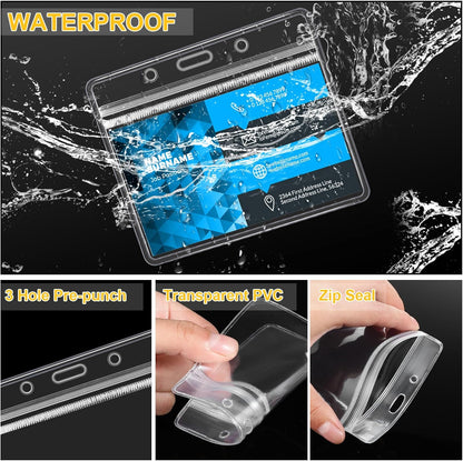 Marspark 50 Sets Clear Name Tags with Lanyard, Lanyards for ID Badges Reusable Strap with ID Holder Plastic Name Badges for Adults Business School Church Conference (Yellow)