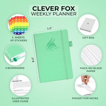 Clever Fox Planner – Undated Weekly & Monthly Planner for Productivity, Time Management & Goals – Organizer Journal – A5 (Mint)