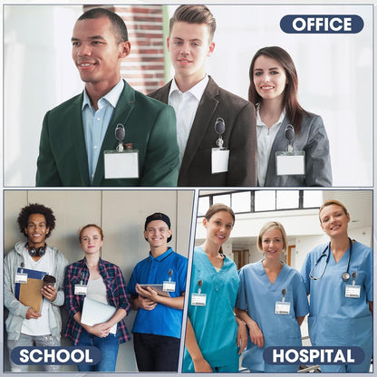 Laumoi Retractable ID Badge Holder Badge Reel with Belt Clip and Key Ring, Name ID Badge Clips Keychain for Office Worker Doctor Nurse Employee (Black,90)