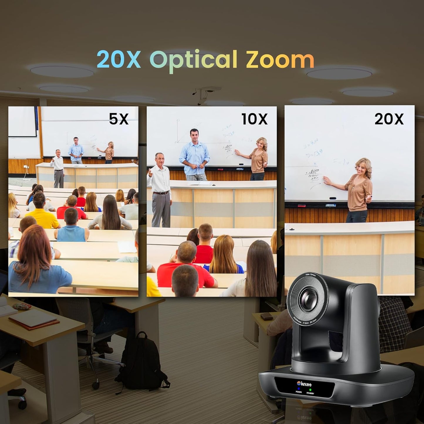 PTZ Camera 20X Optical Zoom Conference Room USB3.0 HDMI 1080P 60FPS Wide Angle for Video Conference Meeting Church Live Streaming Education Works with Zoom Webex OBS YouTube