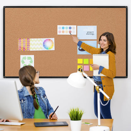 Board2by Extra Large Cork Bulletin Board 96" X 48", Black Aluminum Framed 8'x4' Corkboard for Wall, Wall Mounted Notice Pin Board with 18 Push Pins for School, Home & Office