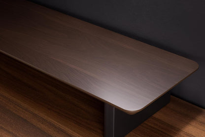 Walnut Dual‑Tier Monitor Stand for Modern Desk Setup – Minimalist Wooden Riser Shelf for Dual Monitors, Laptops, Home Office Aesthetic (Dark Walnut, Large)