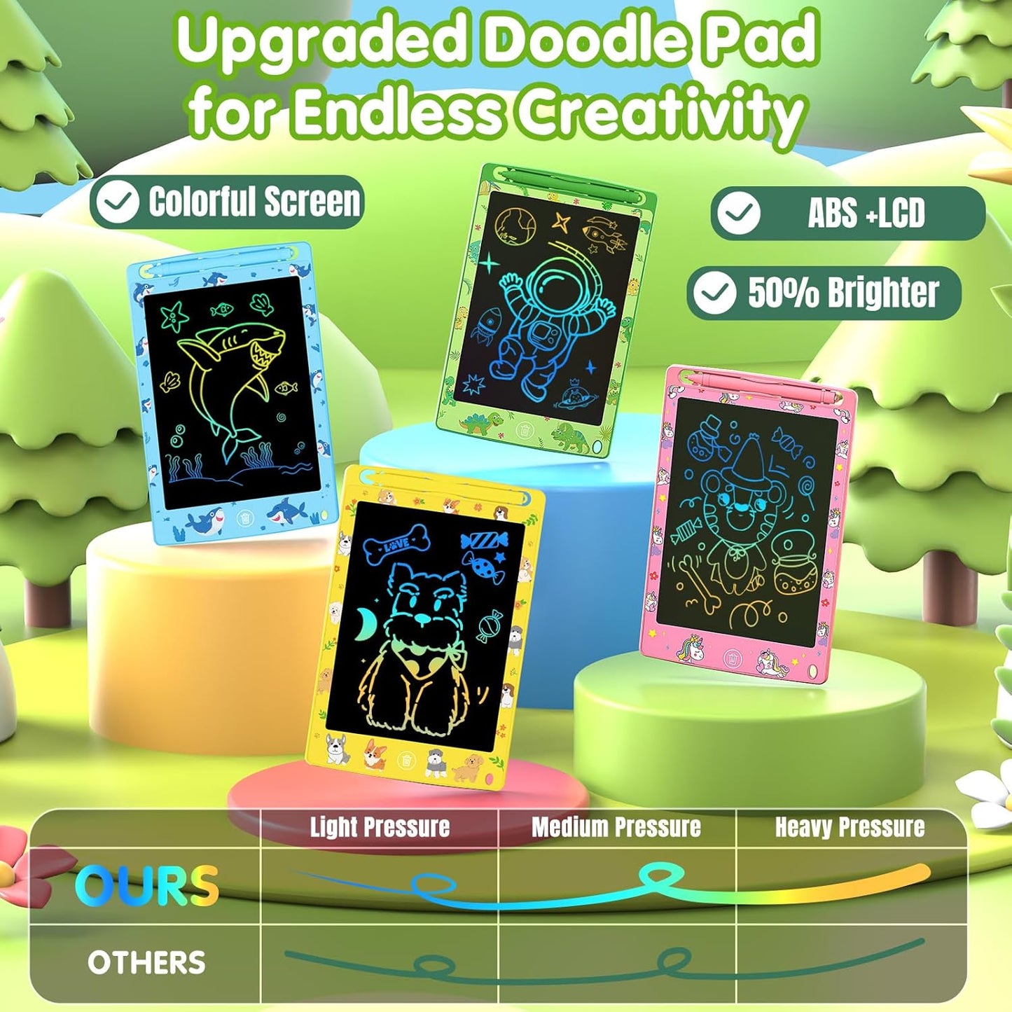 4 Pack LCD Writing Tablet for Kids, 8.5 Inch Colorful Doodle Board Drawing Pad, Educational Learning Travel Toys Birthday Gifts for Boys Girls Age 3 4 5 6 7 8