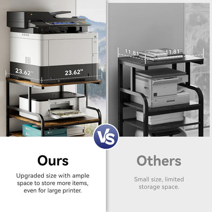 Extra Tall & Large Printer Stand, 24" x 24"x 46'' Height 4 Tier Metal Printer Table for Home Office, Printer Stand with Adjustable Storage Shelf, Rolling Cart for 3D Laser Printer (Black)