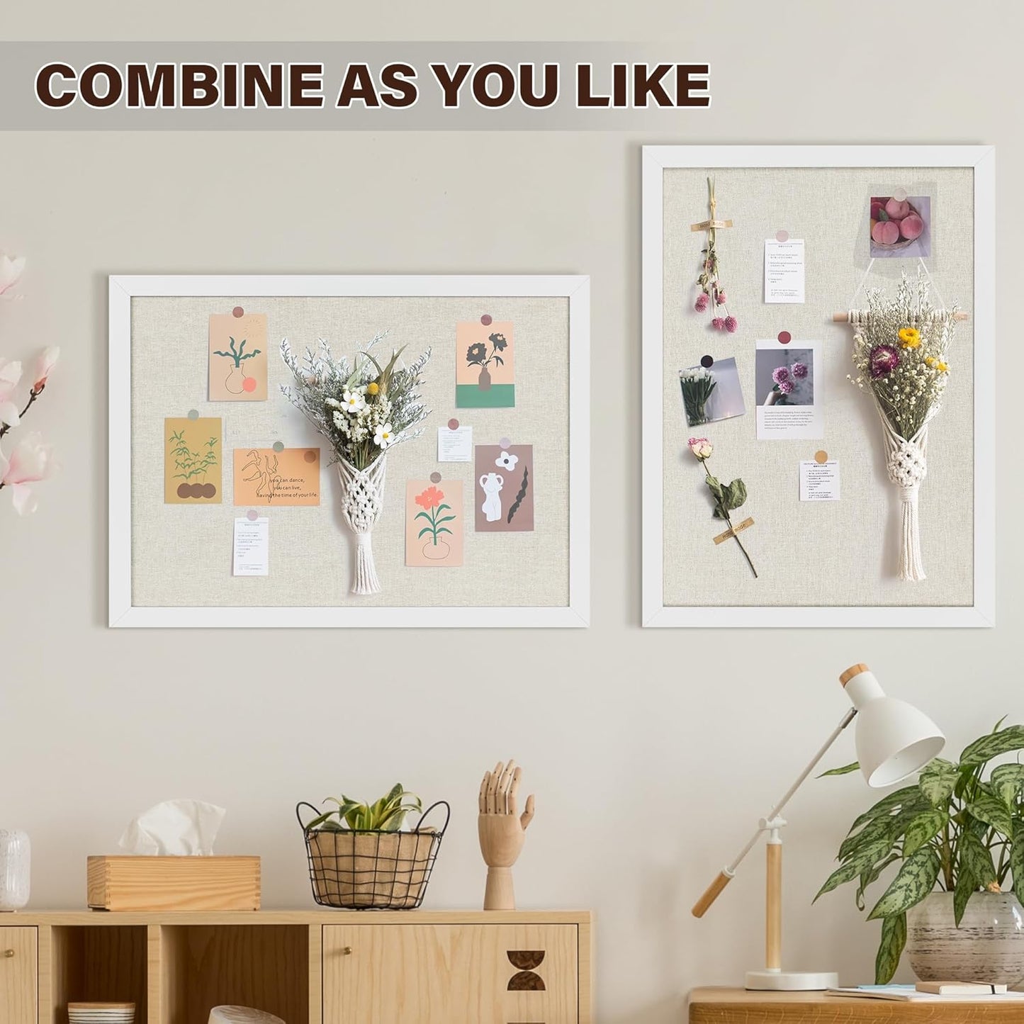 Cork Board Bulletin Board 18" x 24", Large Linen Corkboards with Frame for Walls, Cute Picture Display Pin Board Vision Board for Room School Office Bedroom 20 Pushpins Vintage White