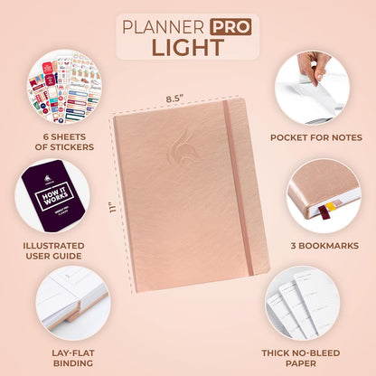 Clever Fox Planner PRO Light – Weekly & Monthly Life Planner to Increase Productivity, Time Management and Hit Your Goals, 8.5x11″ (Rose Gold)