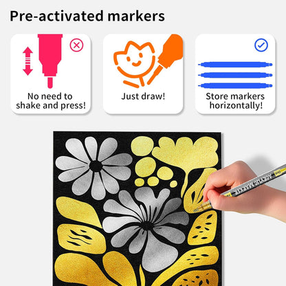 NAWOD 6 Gold and Silver Acrylic Paint Pens Markers, with Fine Tip and Medium Tip, for Rock Painting, Fabric, Canvas, Glass, Wood, Paper, DIY, Ceramic, Paint Markers for Kids and Adults
