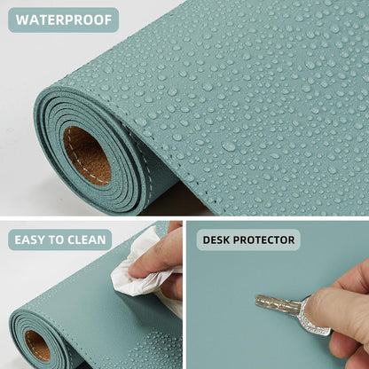 Leather Desk pad Protector, Large Desk mat with Natural Cork & PU Leather,Mouse pad,Non-Slip Office Desk Mat,Waterproof Desk Writing Pad for Office and Home (35in*17in, Light Blue)