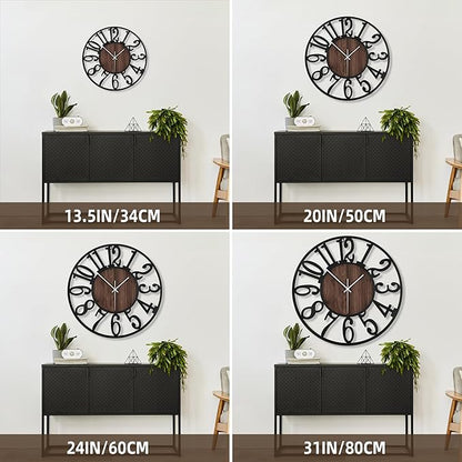 Large Wall Clock for Living Room Decor, 24 Inch Non Ticking Silent, Battery Operated Modern Vintage Oversized Wall Clock for Bedroom Kitchen
