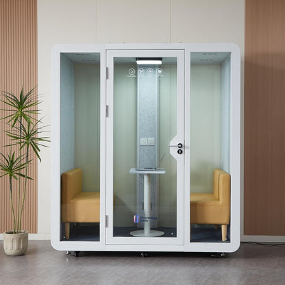 GEARONIC Mobile Office Pod Booth, Standard Sound Proof Office Pod for 2 People, Sound Pod Booth with Mobile Roller, LED Lighting System,Fans and AC USB Ports