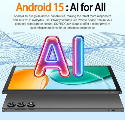 2025 Android 15 Tablet 10.1 Inch Tablets, 30GB RAM 128GB ROM 1TB Expand, 8000mAh Battery, BT5.0, 2.4/5G Wi-Fi 6, Metal Body with Keyboard & Mouse, Gemini AI, Widevine L1 HD IPS Display - Black