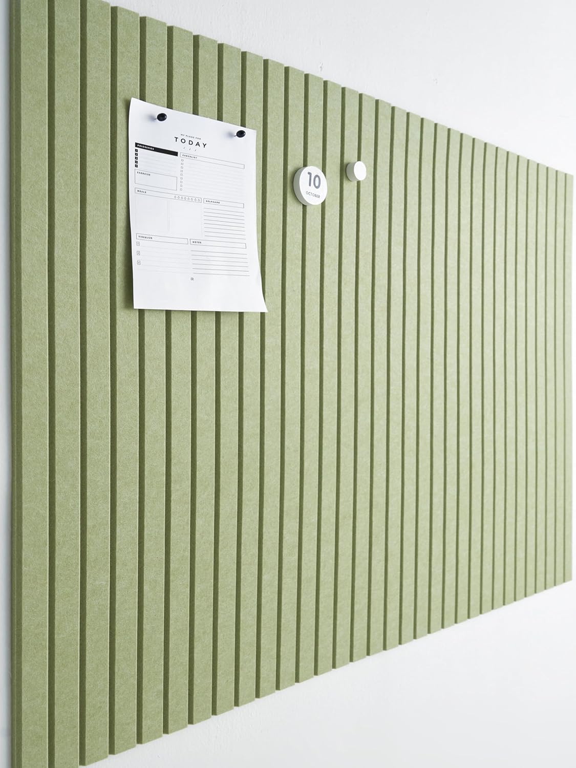 Large Cork Boards for Walls Black Felt Alternative - Slat Wall Paneling, Bulletin Board Tiles for Home Decor, Push Pin Corkboard Organizer for Office or Classroom-12-Pack Panel Kit (Avocado)