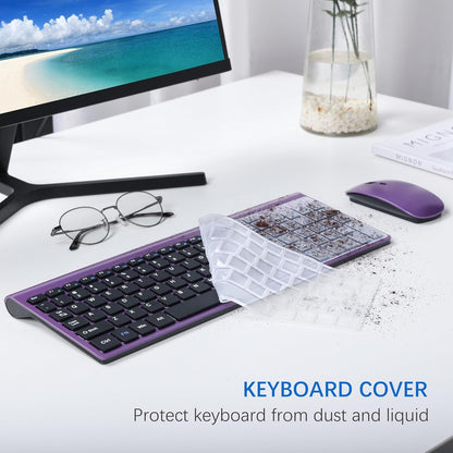 Wireless Keyboard and Mouse Ultra Slim Combo, TopMate 2.4G Silent Compact USB 2400DPI Mouse and Scissor Switch Keyboard Set with Cover, 2 AA and 2 AAA Batteries, for PC/Laptop/Windows/Mac-Purple Black