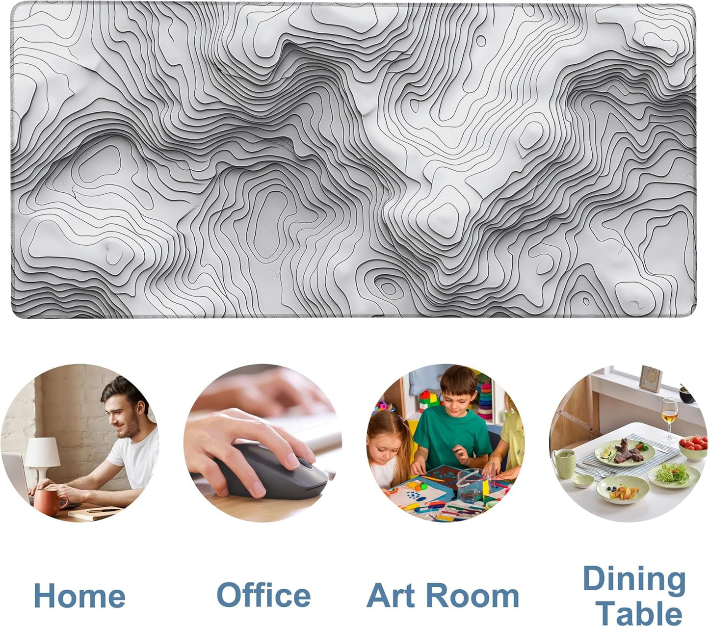 Large Mouse Pad Wave Lines Gaming Desk Pad Computer Keyboard Non-Slip Waterproof Mouse Mat with Rubber Base and Stitched Edges Entertainment Office Writing Desk Mat 35.4 x 15.7 Inches