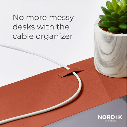 Nordik Cork Leather Desk Mat Cable Organizer - Saddle Brown 35 X 17 inch - Premium Extended Mouse Mat for Home Office Accessories - Non-Slip Vegan Leather Desk Pad Protector & Desk Blotter Pad