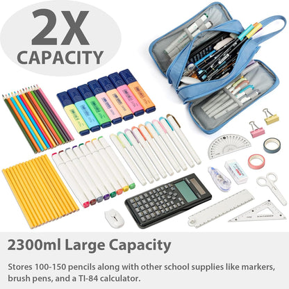 Pencil Case Pouch Box Bag School Supplies Girls Boys Kids, Cute Preppy Stuff Big Capacity Aesthetic Pen Organizer, Back to College Stationary, Cornflower Blue, Extra Large Style, 2300ml